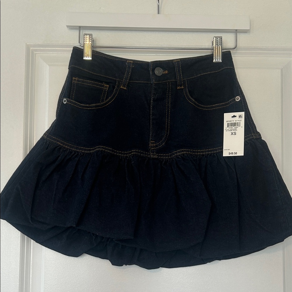 Black Ruffled Denim Mini Skirt - Unbranded